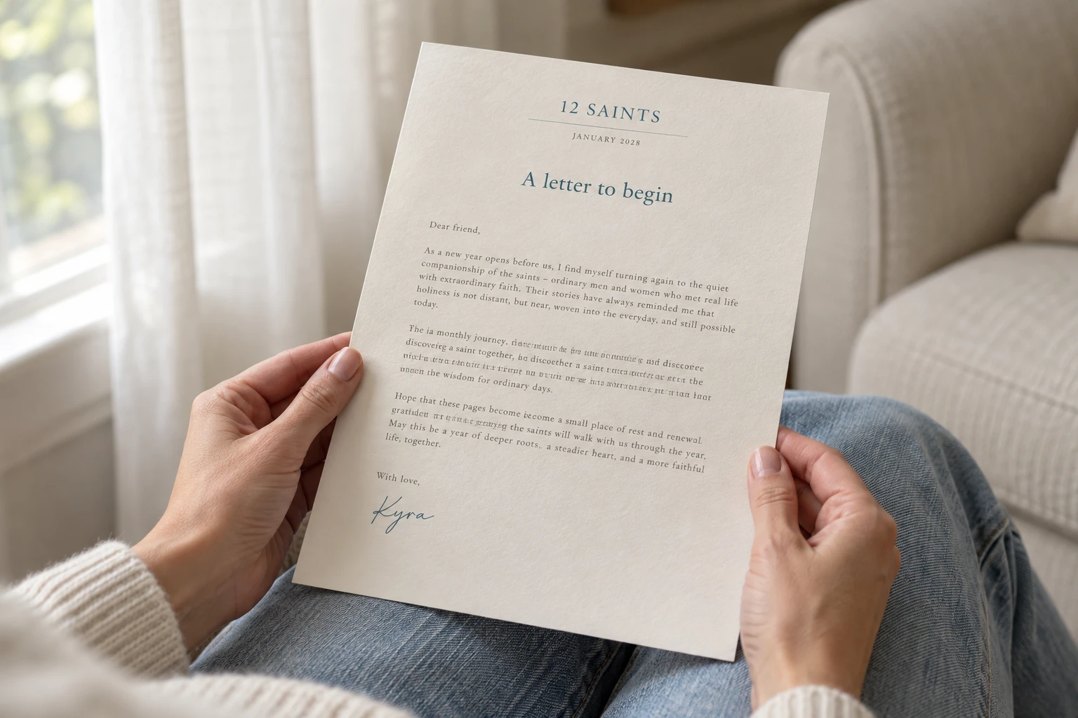 A personal 12 Saints letter held in hand