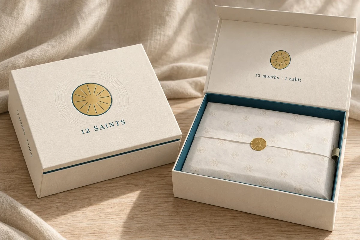 Cream and teal 12 Saints keepsake box